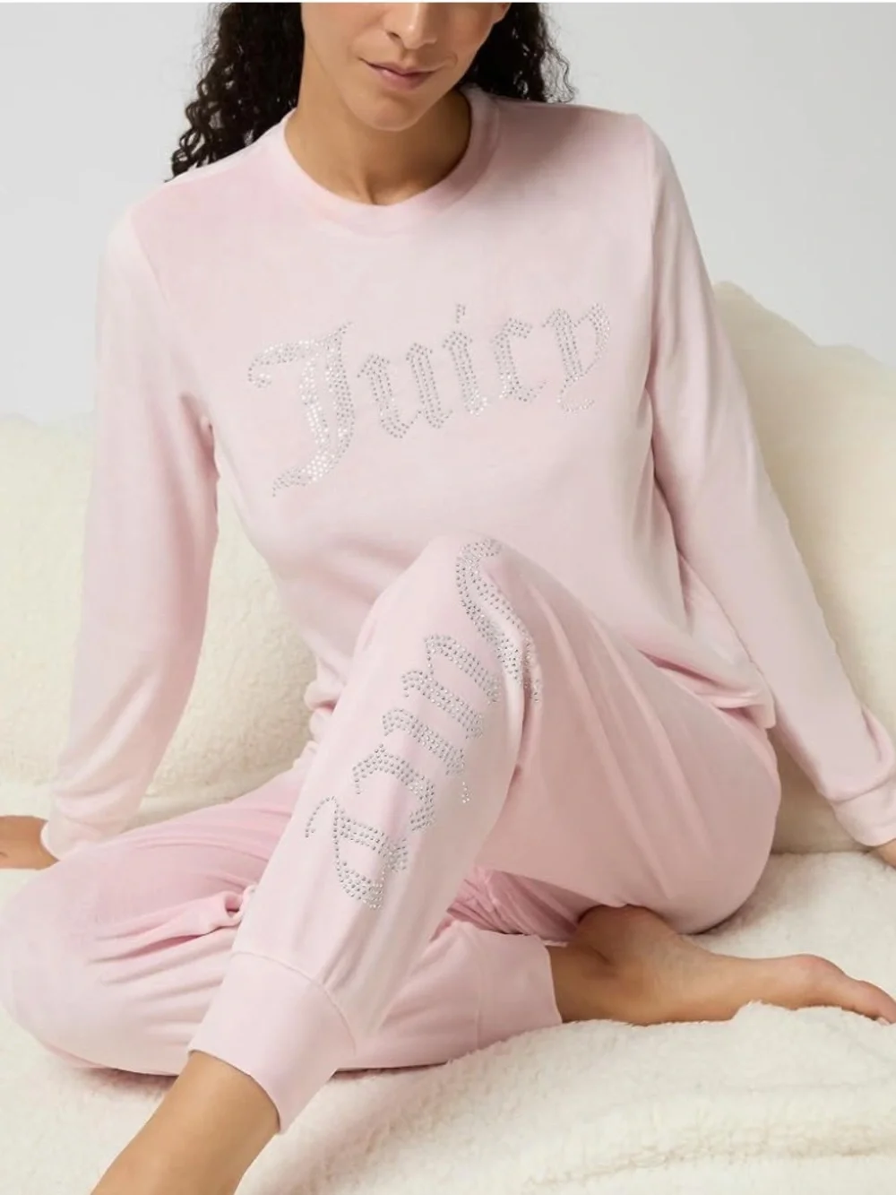 Juicy Couture Light Pink Velvet Fleece 2-Piece Lounge Set with Crystal Logo